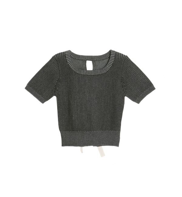 EVRIS「ハーフスリーブバックオープンリボンニットトップス」|ニット・セーター|