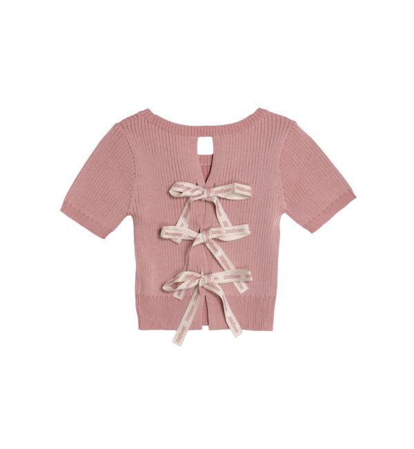 EVRIS「ハーフスリーブバックオープンリボンニットトップス」|ニット・セーター|