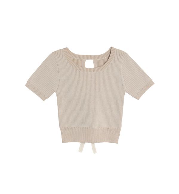 EVRIS「ハーフスリーブバックオープンリボンニットトップス」|ニット・セーター|