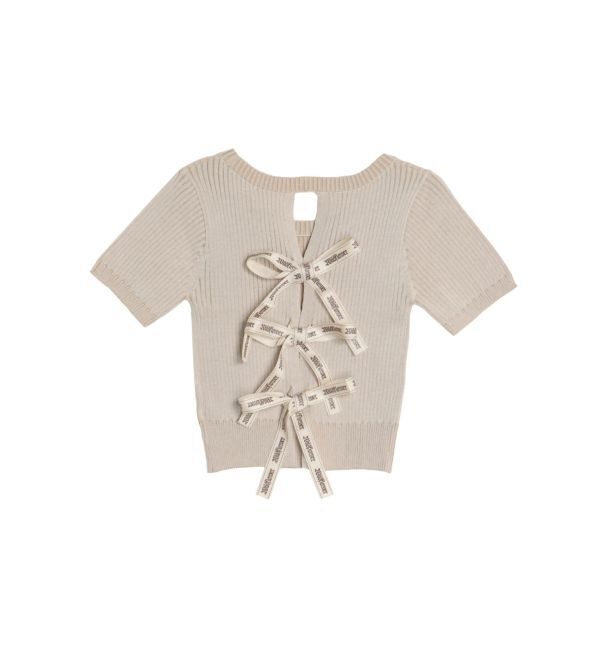 EVRIS「ハーフスリーブバックオープンリボンニットトップス」|ニット・セーター|