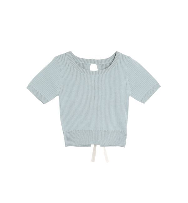 EVRIS「ハーフスリーブバックオープンリボンニットトップス」|ニット・セーター|