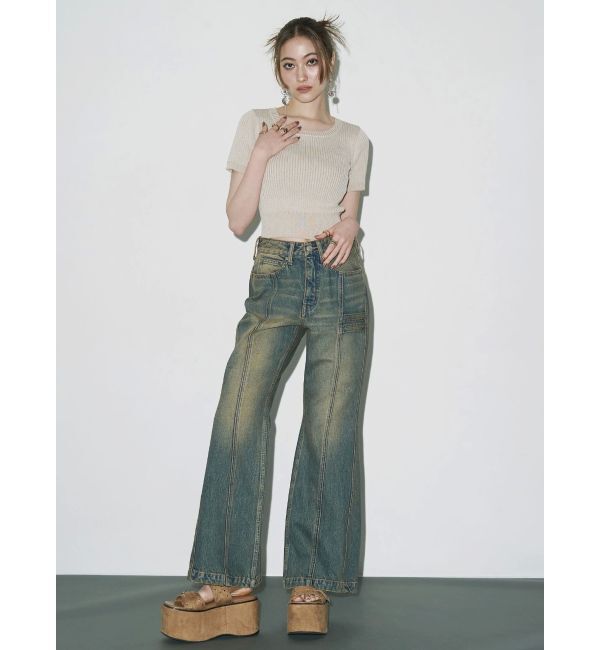 EVRIS「ハーフスリーブバックオープンリボンニットトップス」|ニット・セーター|