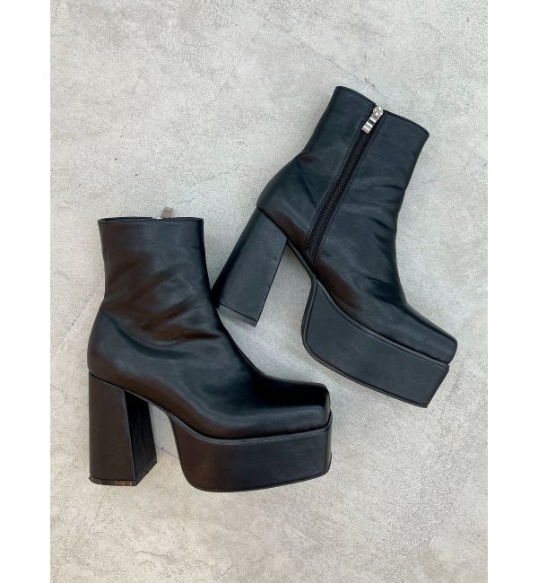 EVRIS「レザーライクチャンキーブーツ」|ショートブーツ|ブラック