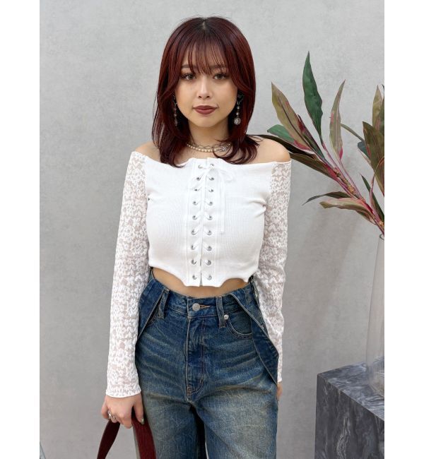 EVRIS「レースコンビオフショルトップス」|Tシャツ・カットソー|