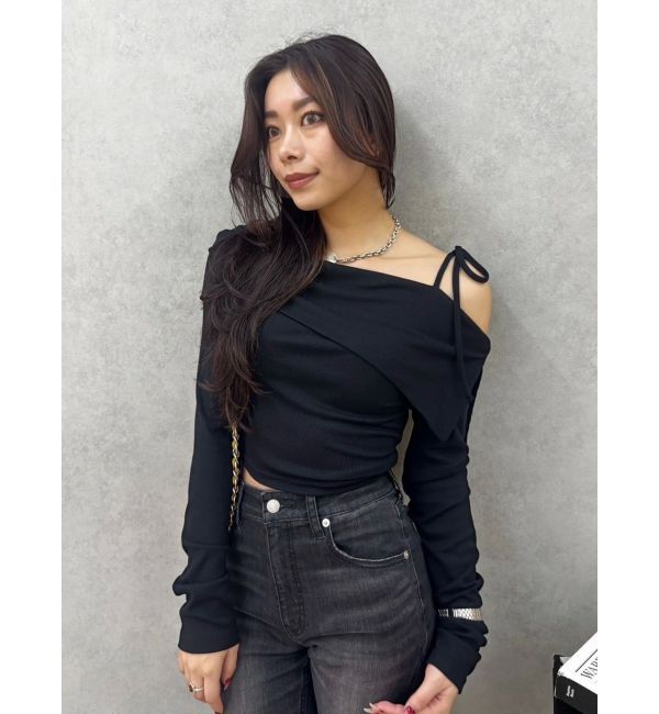 EVRIS「リブオフショルトップス」|Tシャツ・カットソー|ブラック