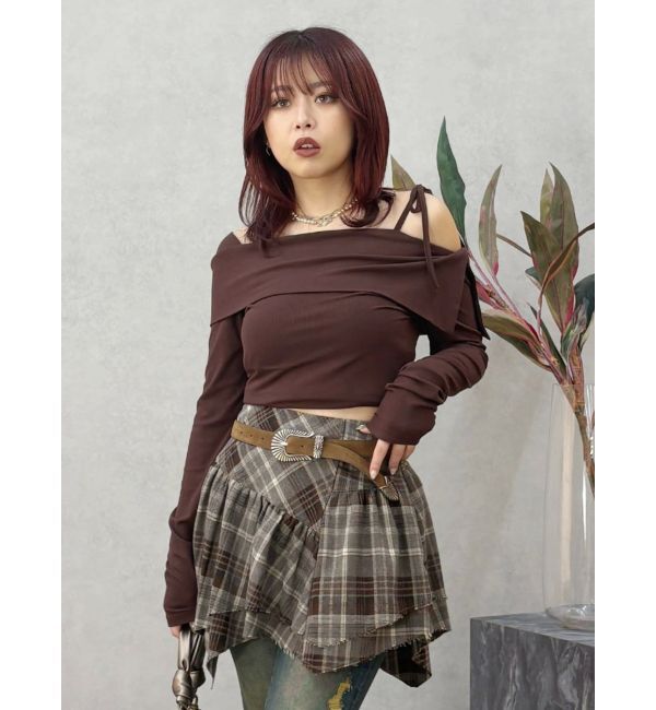 EVRIS「リブオフショルトップス」|Tシャツ・カットソー|ブラウン