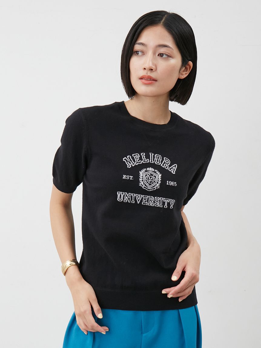 Mila Owen「カシミア混ハイケージカレッジモチーフニット」|ニット・セーター|