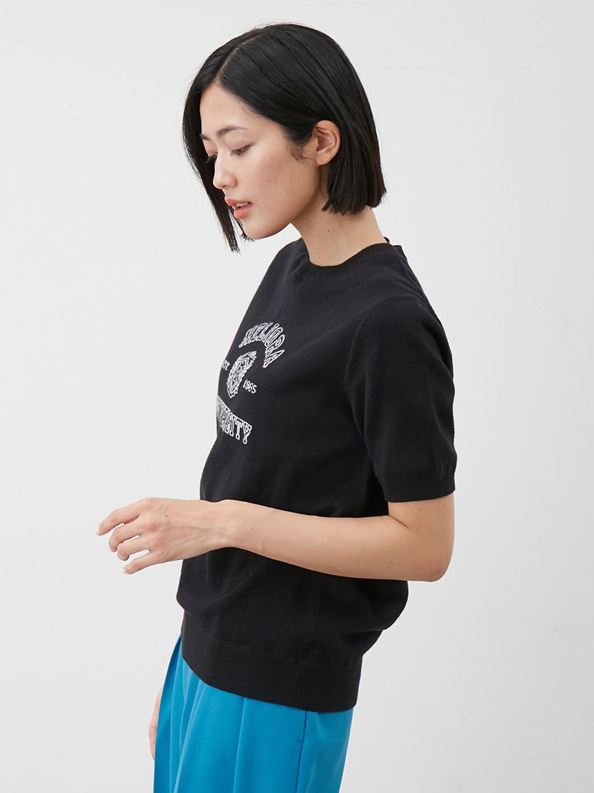 Mila Owen「カシミア混ハイケージカレッジモチーフニット」|ニット・セーター|