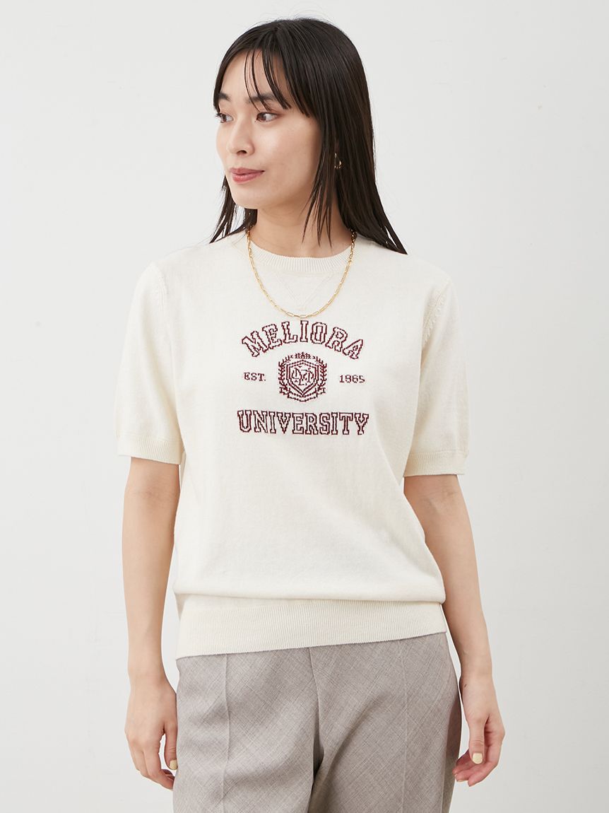 Mila Owen「カシミア混ハイケージカレッジモチーフニット」|ニット・セーター|