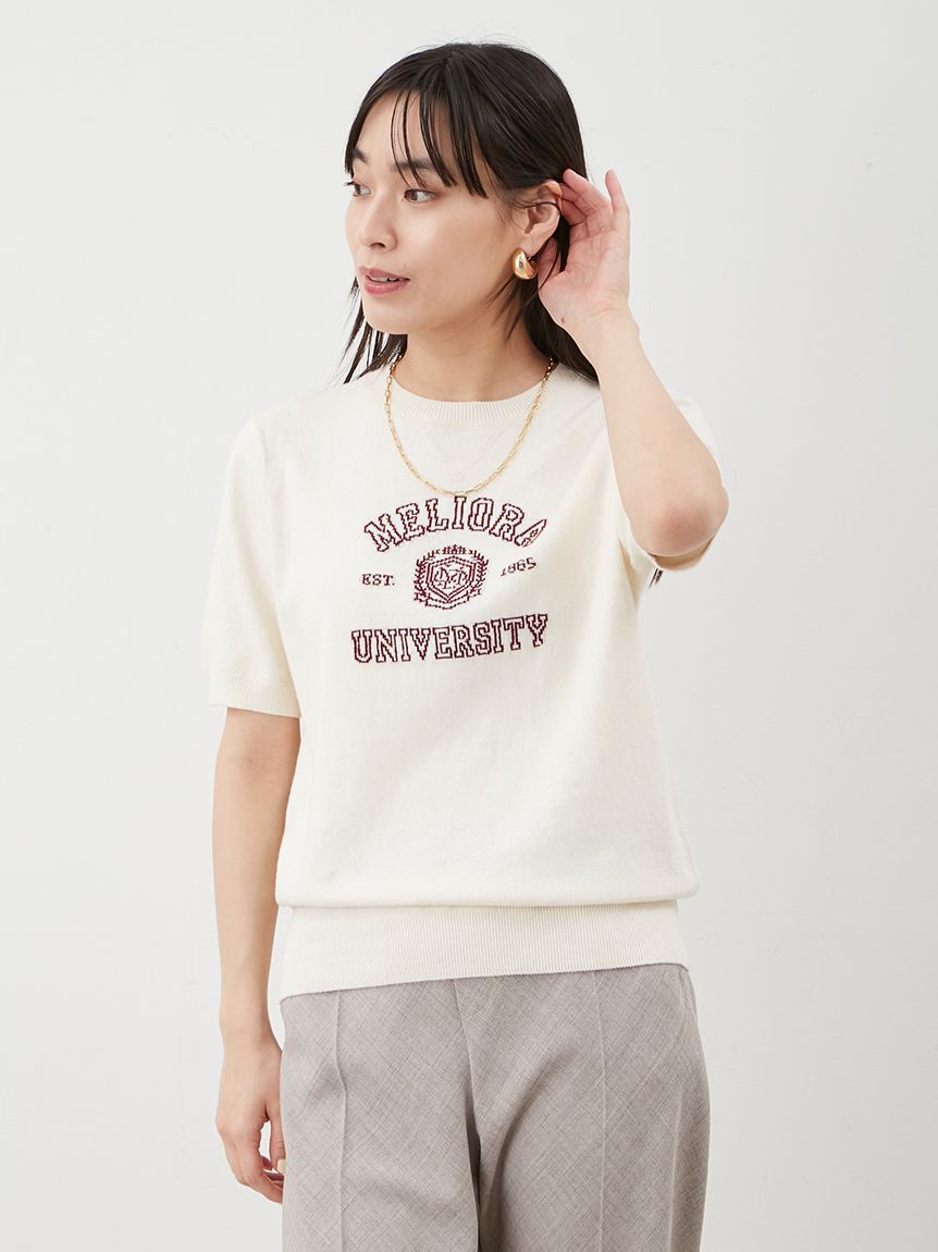 Mila Owen「カシミア混ハイケージカレッジモチーフニット」|ニット・セーター|