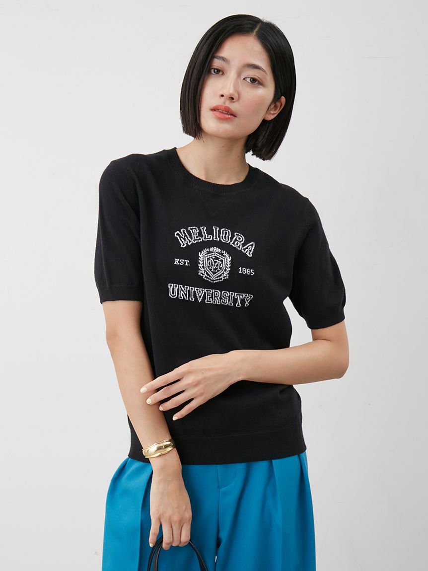 Mila Owen「カシミア混ハイケージカレッジモチーフニット」|ニット・セーター|