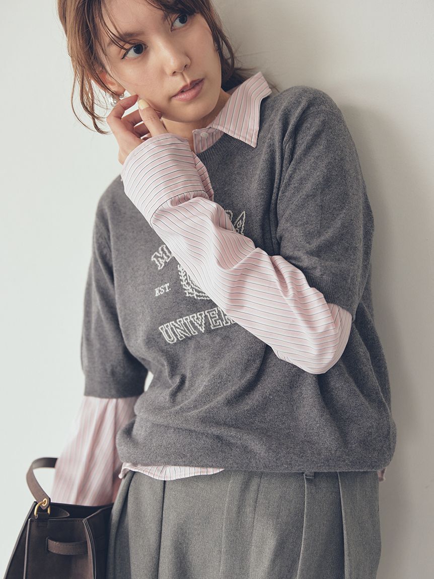 Mila Owen「カシミア混ハイケージカレッジモチーフニット」|ニット・セーター|