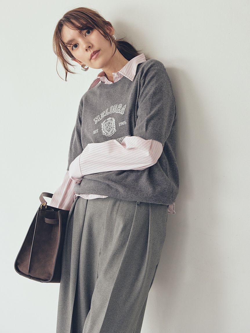 Mila Owen「カシミア混ハイケージカレッジモチーフニット」|ニット・セーター|