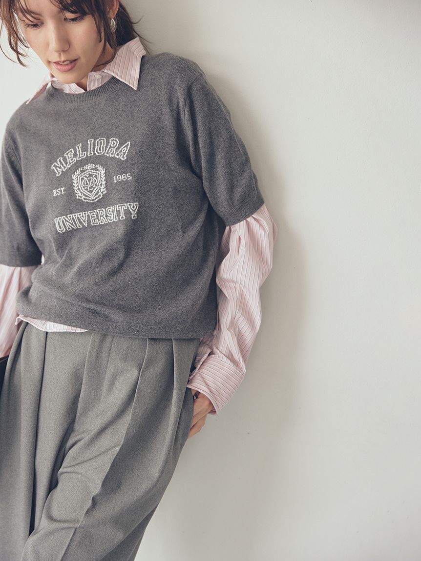 Mila Owen「カシミア混ハイケージカレッジモチーフニット」|ニット・セーター|