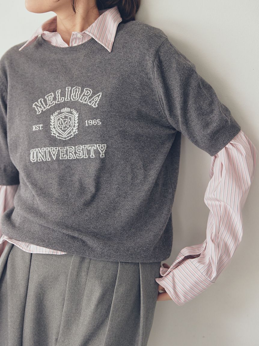 Mila Owen「カシミア混ハイケージカレッジモチーフニット」|ニット・セーター|GRY