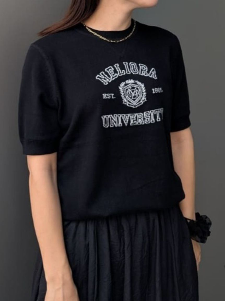 Mila Owen「カシミア混ハイケージカレッジモチーフニット」|ニット・セーター|BLK