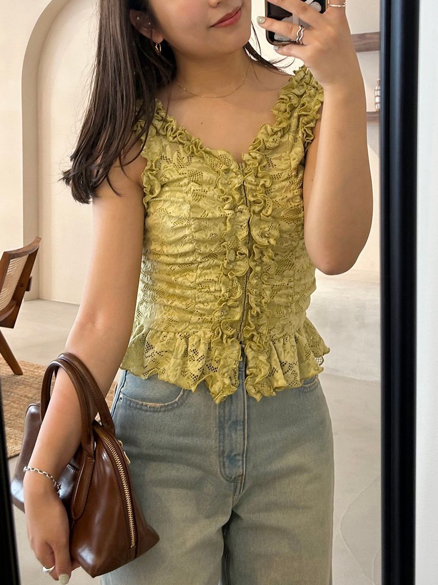 SNIDEL「カットレースフリルプルオーバー」|Tシャツ・カットソー|YEL