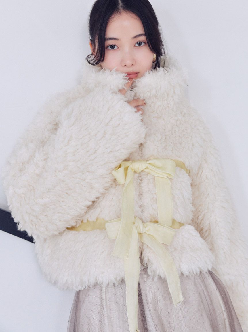 SNIDEL「Sustainableリボンボアショートコート」|その他|