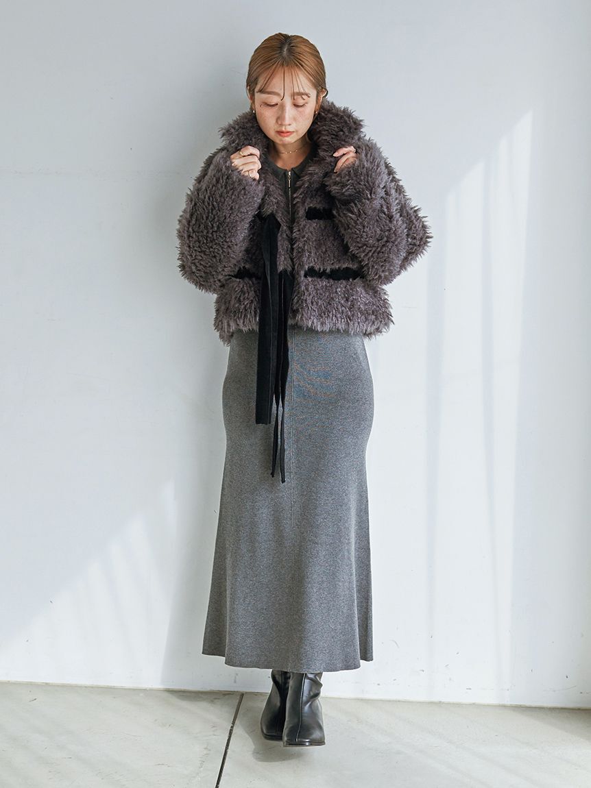 SNIDEL「Sustainableリボンボアショートコート」|その他|