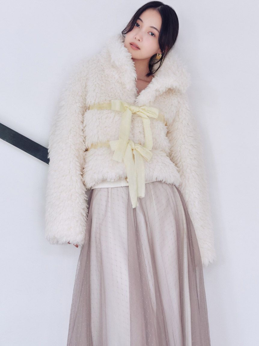 SNIDEL「Sustainableリボンボアショートコート」|その他|