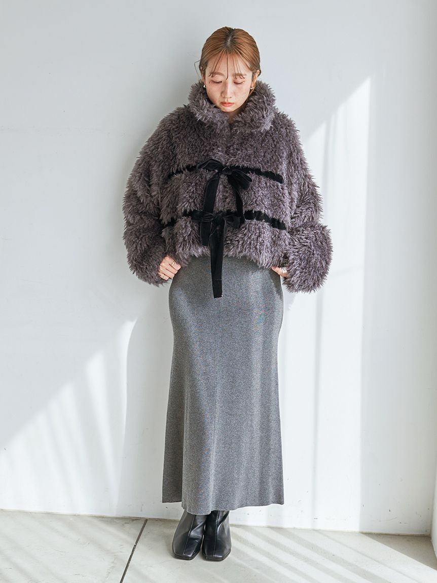 SNIDEL「Sustainableリボンボアショートコート」|その他|