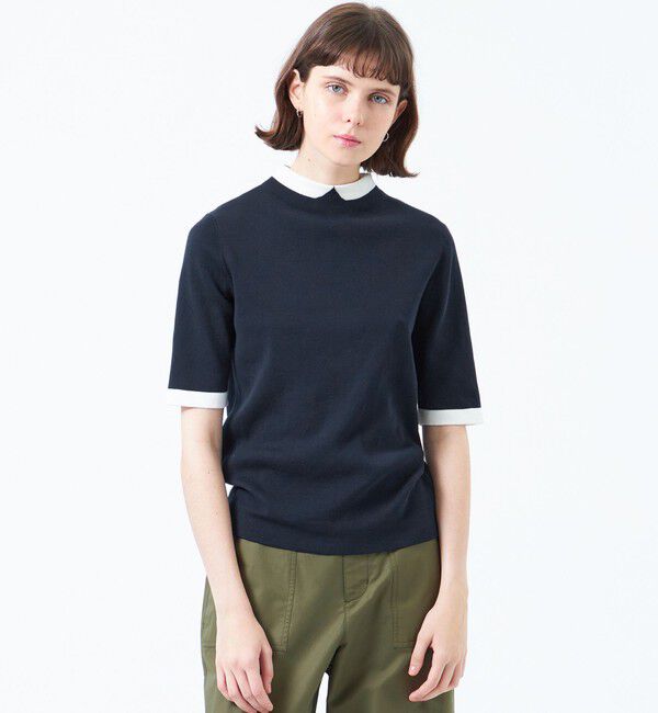 MACKINTOSH PHILOSOPHY「【2025年春夏モデル】Cleric Collar Knit ハーフスリーブ」|ニット・セーター|ネイビー