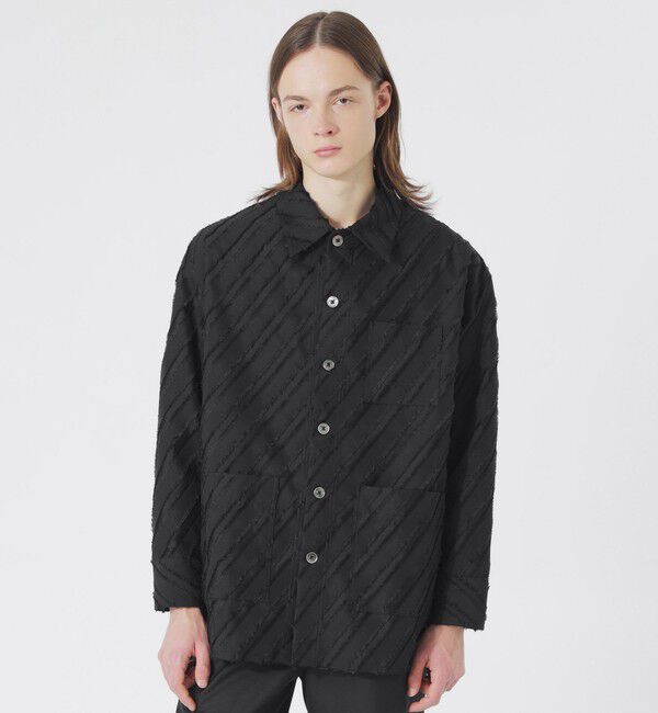  「ダイアゴナルカットジャガードオーバーシャツ」|シャツ・ブラウス|ブラック