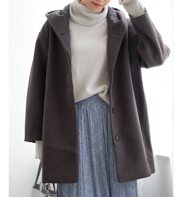 ikka「RENU メルトンミドル丈フードジャケット」|その他|