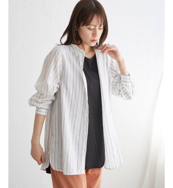 ikka「フレンチリネンMIX長袖シャツ」|シャツ・ブラウス|ホワイト