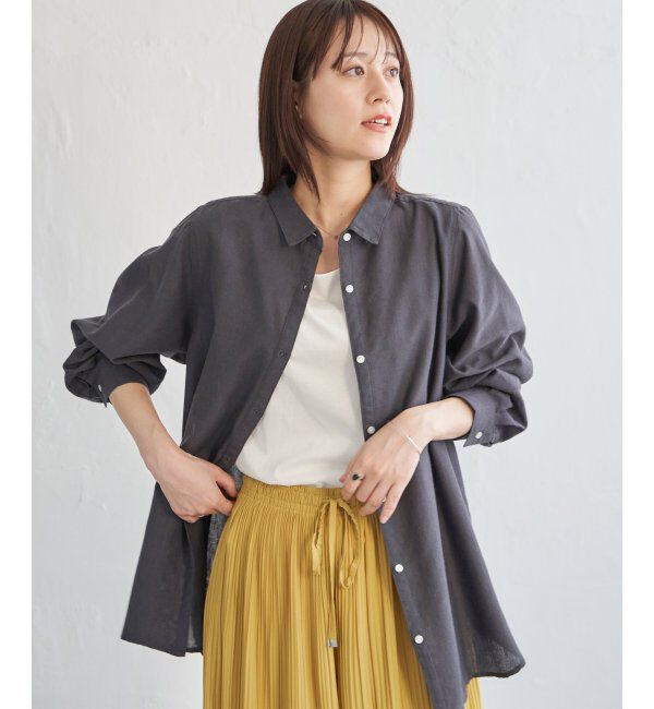 ikka「フレンチリネンMIX長袖シャツ」|シャツ・ブラウス|チャコール