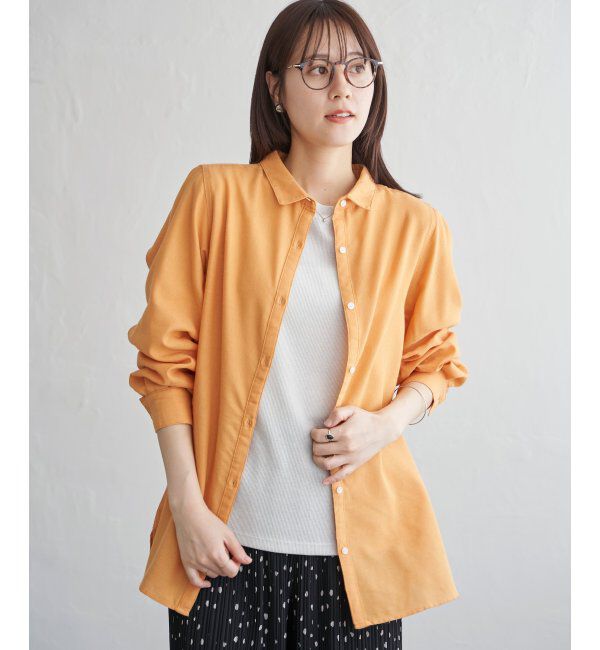 ikka「フレンチリネンMIX長袖シャツ」|シャツ・ブラウス|オレンジ