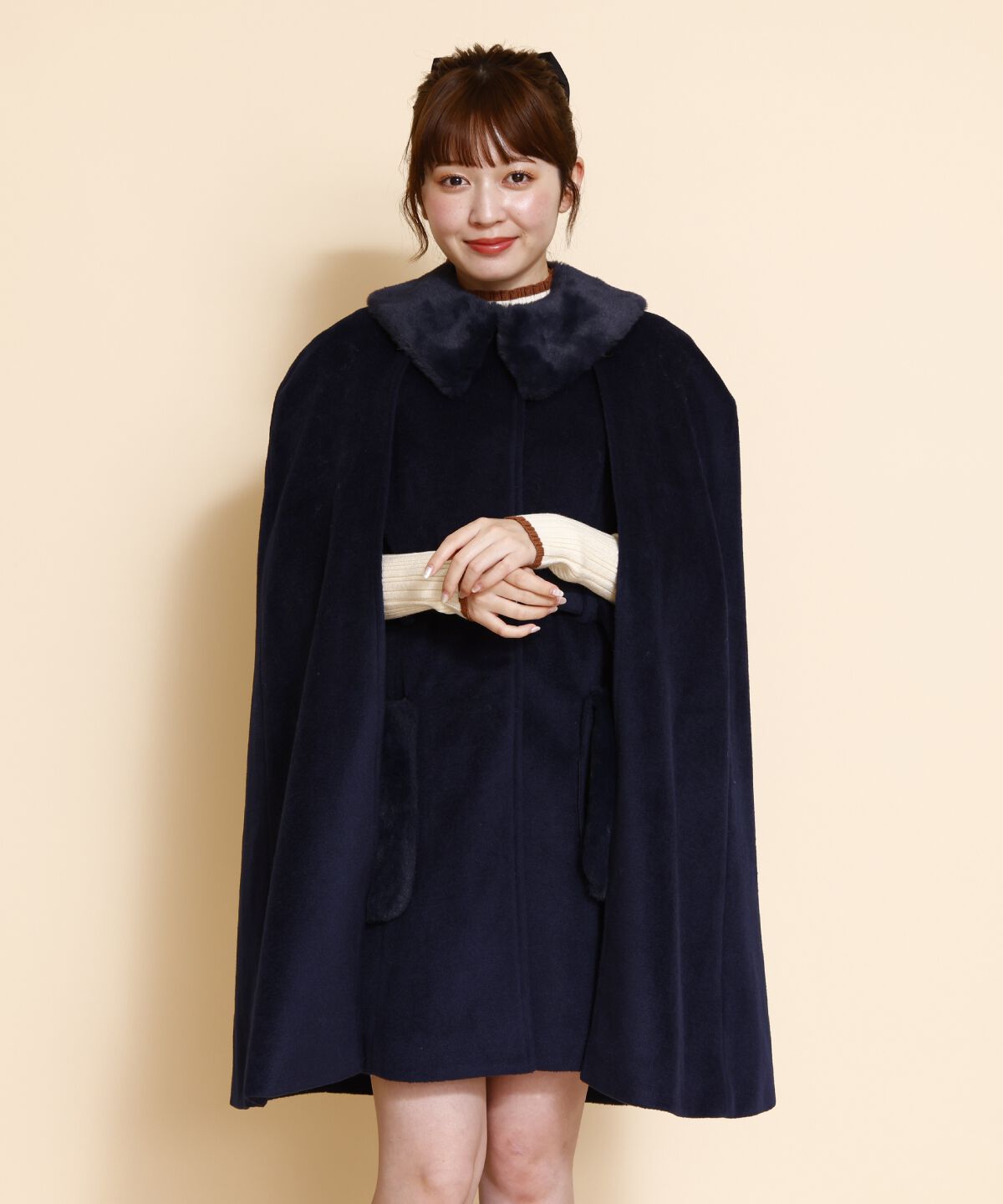 REDYAZEL「ファーカラースリットスリーブコート」|その他|ネイビー