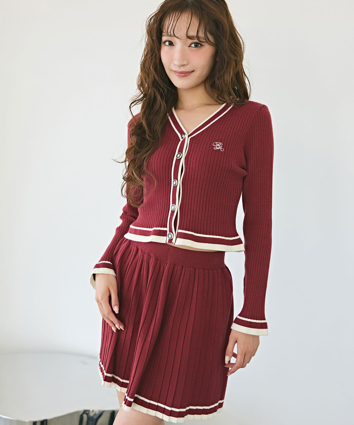 REDYAZEL「ラインスキームニットカーディガン&times;スカートセットアップ」|ワンピース|