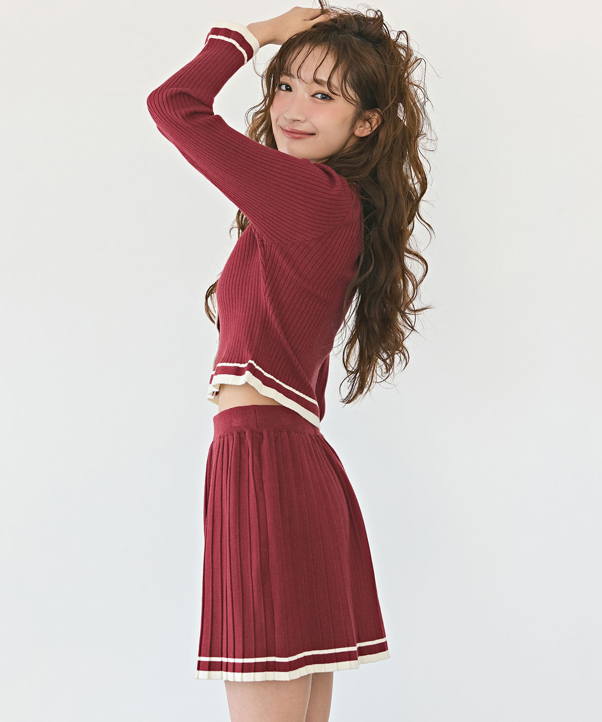 REDYAZEL「ラインスキームニットカーディガン&times;スカートセットアップ」|ワンピース|