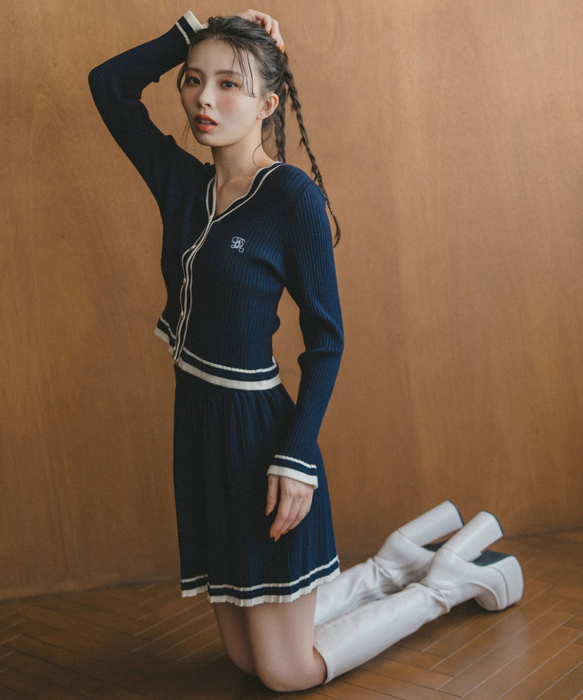 REDYAZEL「ラインスキームニットカーディガン&times;スカートセットアップ」|ワンピース|