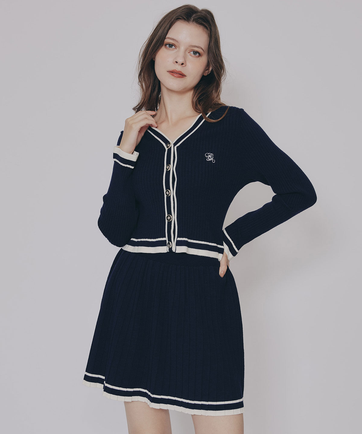 REDYAZEL「ラインスキームニットカーディガン&times;スカートセットアップ」|ワンピース|