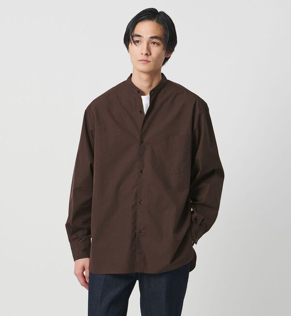 UNITED ARROWS「カリビアーナミルズ ポプリン バンドカラーシャツ」|シャツ・ブラウス|DK.BROWN