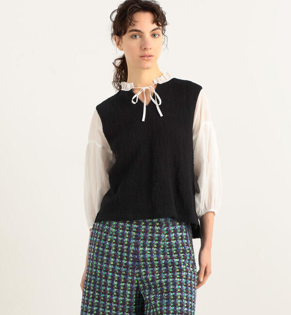 Ballsey「バルキーヤーンジャージーコンビ ボリュームスリーブプルオーバー」|Tシャツ・カットソー|18 ブラック系