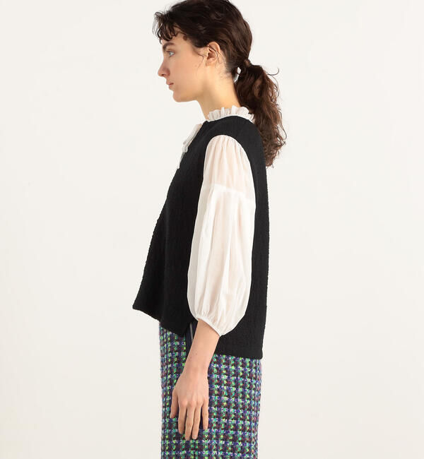 Ballsey「バルキーヤーンジャージーコンビ ボリュームスリーブプルオーバー」|Tシャツ・カットソー|