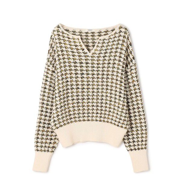 MACPHEE「ハウンドトゥース キーネックプルオーバー」|ニット・セーター|42 ライトベージュ系