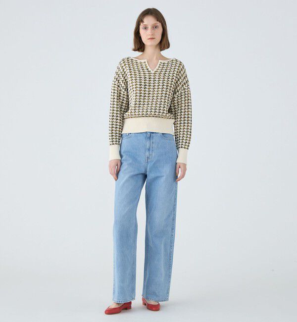 MACPHEE「ハウンドトゥース キーネックプルオーバー」|ニット・セーター|