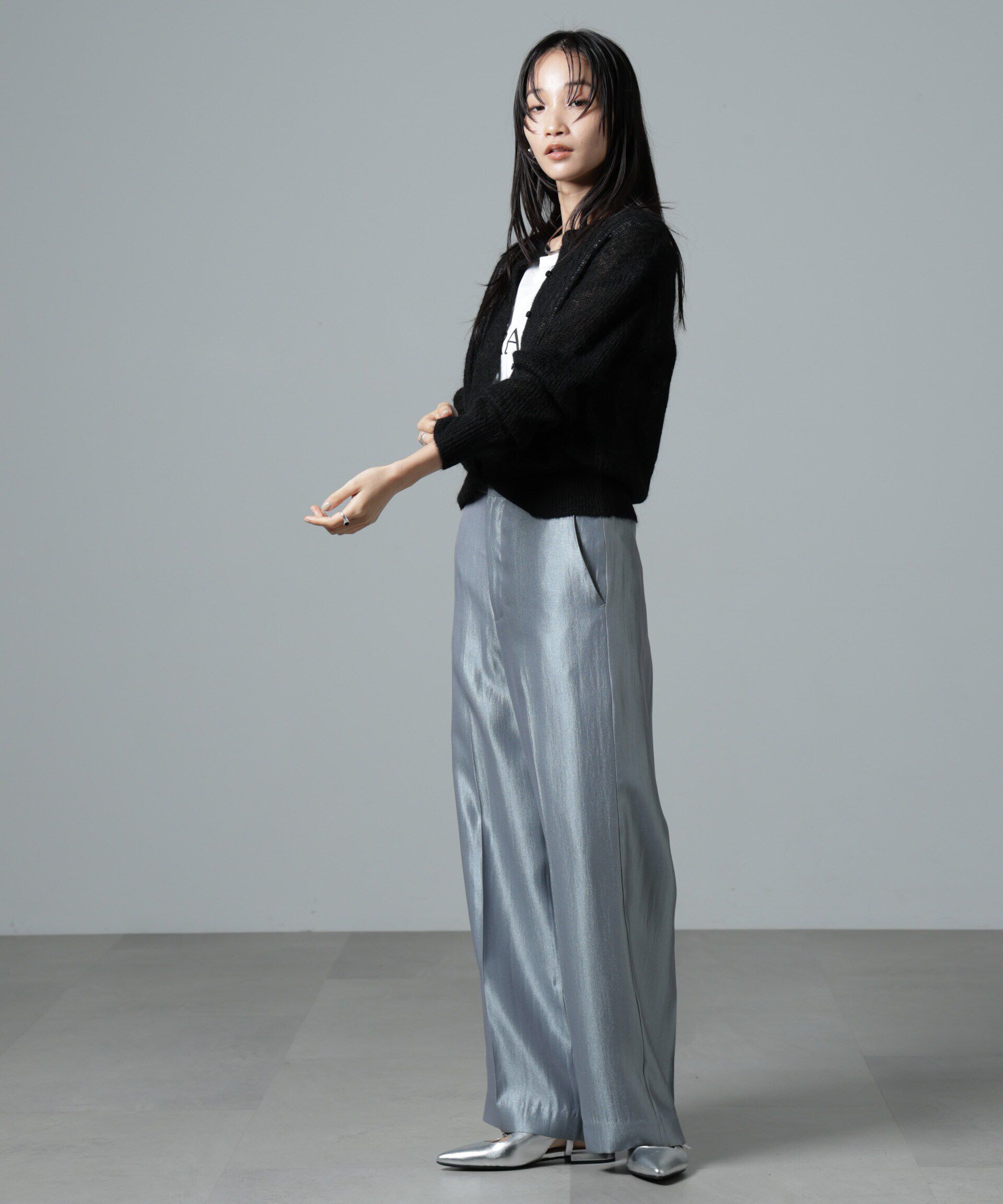 nano･universe「シャイニーサテンイージーパンツ」|チノ|