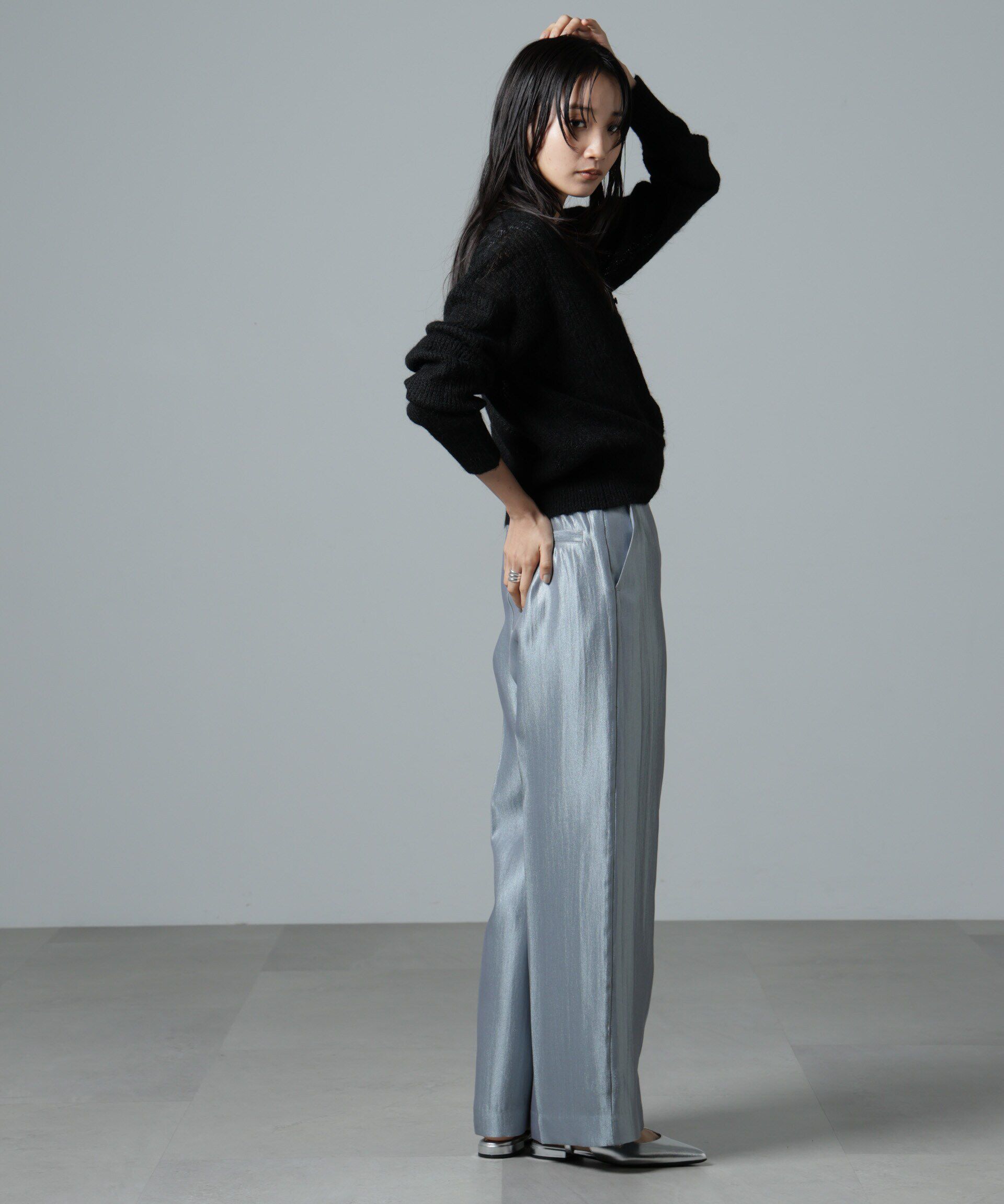 nano･universe「シャイニーサテンイージーパンツ」|チノ|