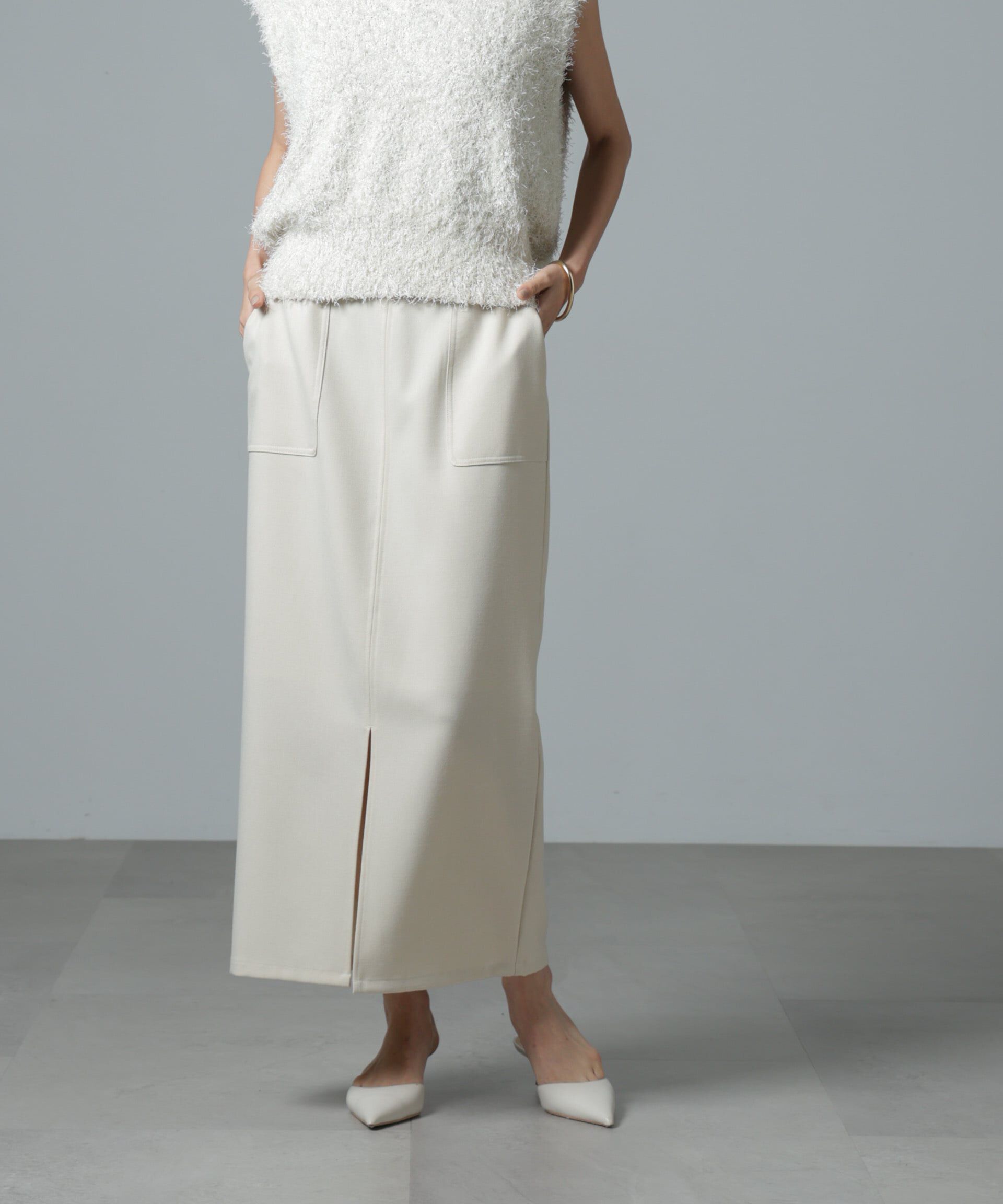 nano･universe「フロントスリットタイトナロースカート」|スカート|ベージュ