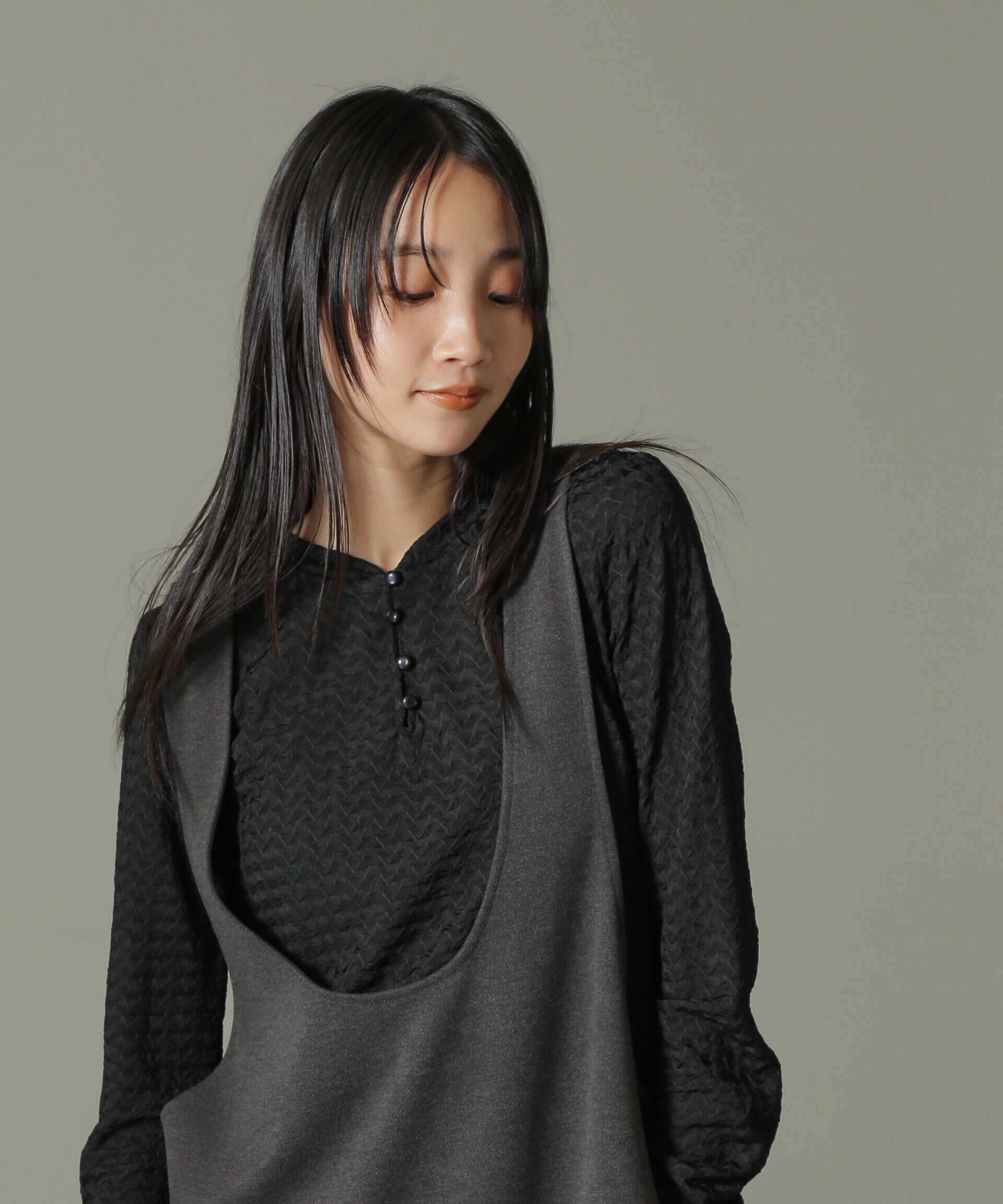 nano･universe「前後2WAYシャーリングカットトップス」|Tシャツ・カットソー|ブラック