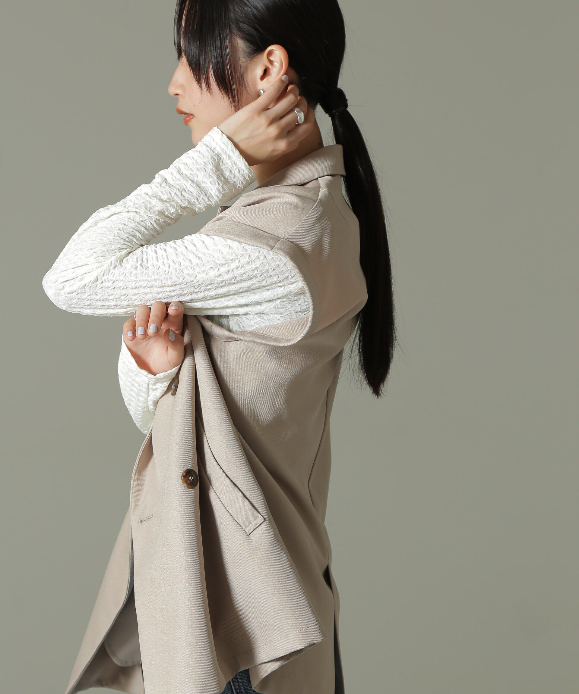 nano･universe「前後2WAYシャーリングカットトップス」|Tシャツ・カットソー|