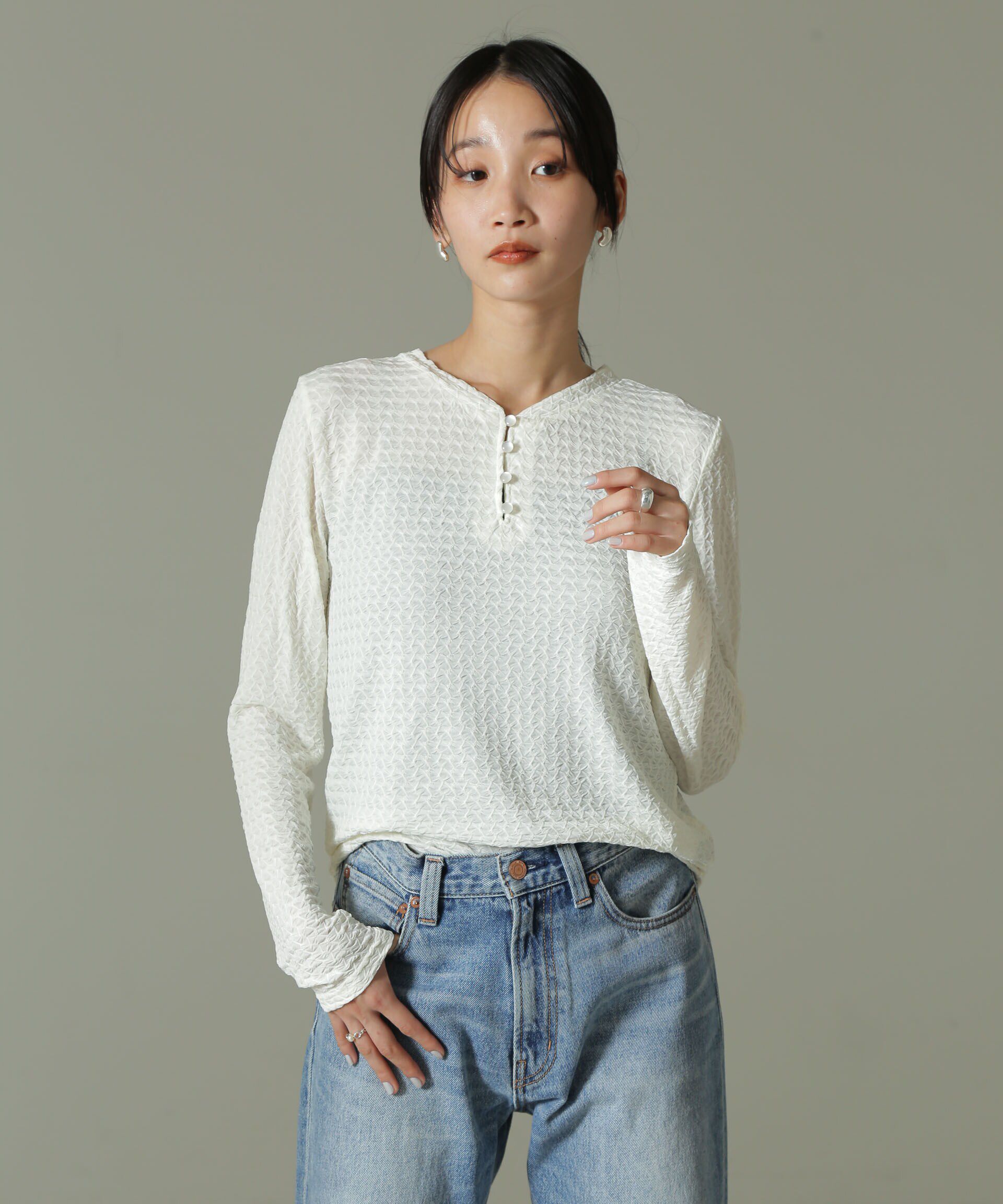 nano･universe「前後2WAYシャーリングカットトップス」|Tシャツ・カットソー|