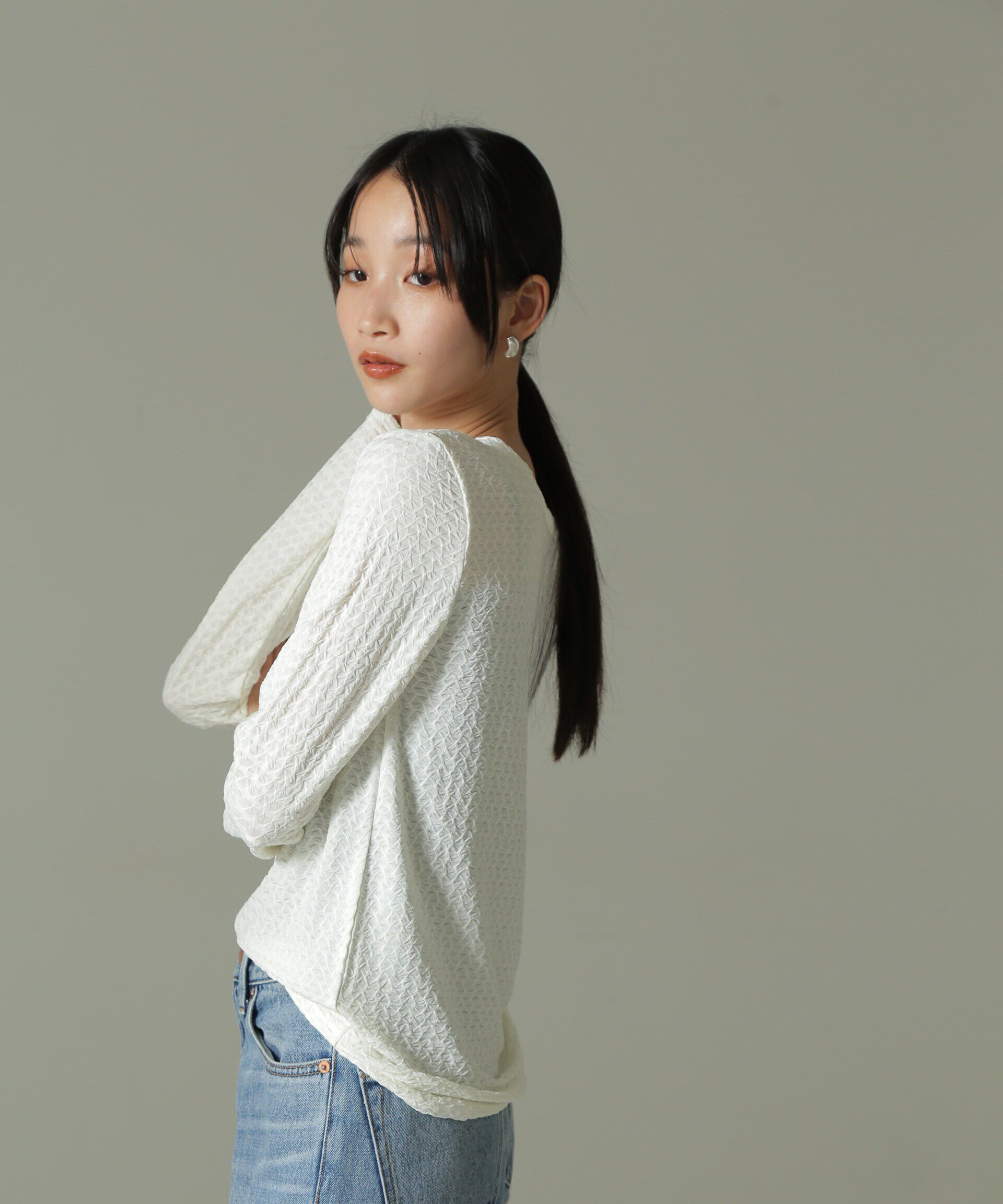 nano･universe「前後2WAYシャーリングカットトップス」|Tシャツ・カットソー|