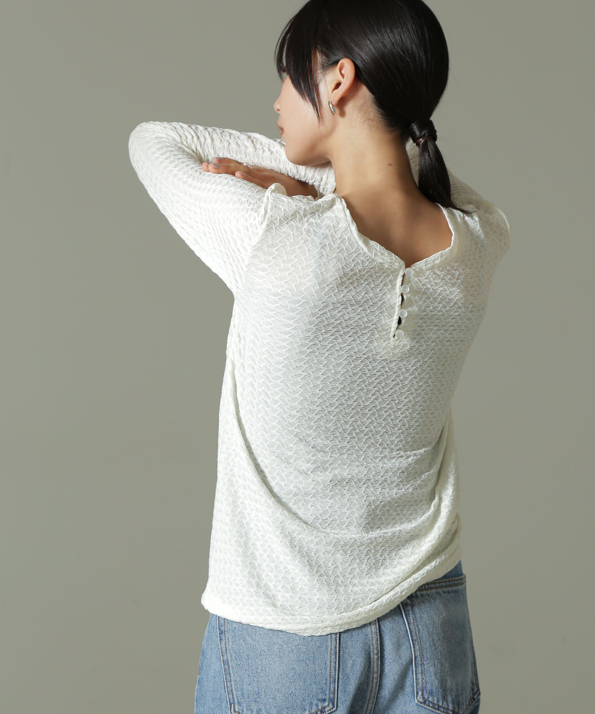 nano･universe「前後2WAYシャーリングカットトップス」|Tシャツ・カットソー|