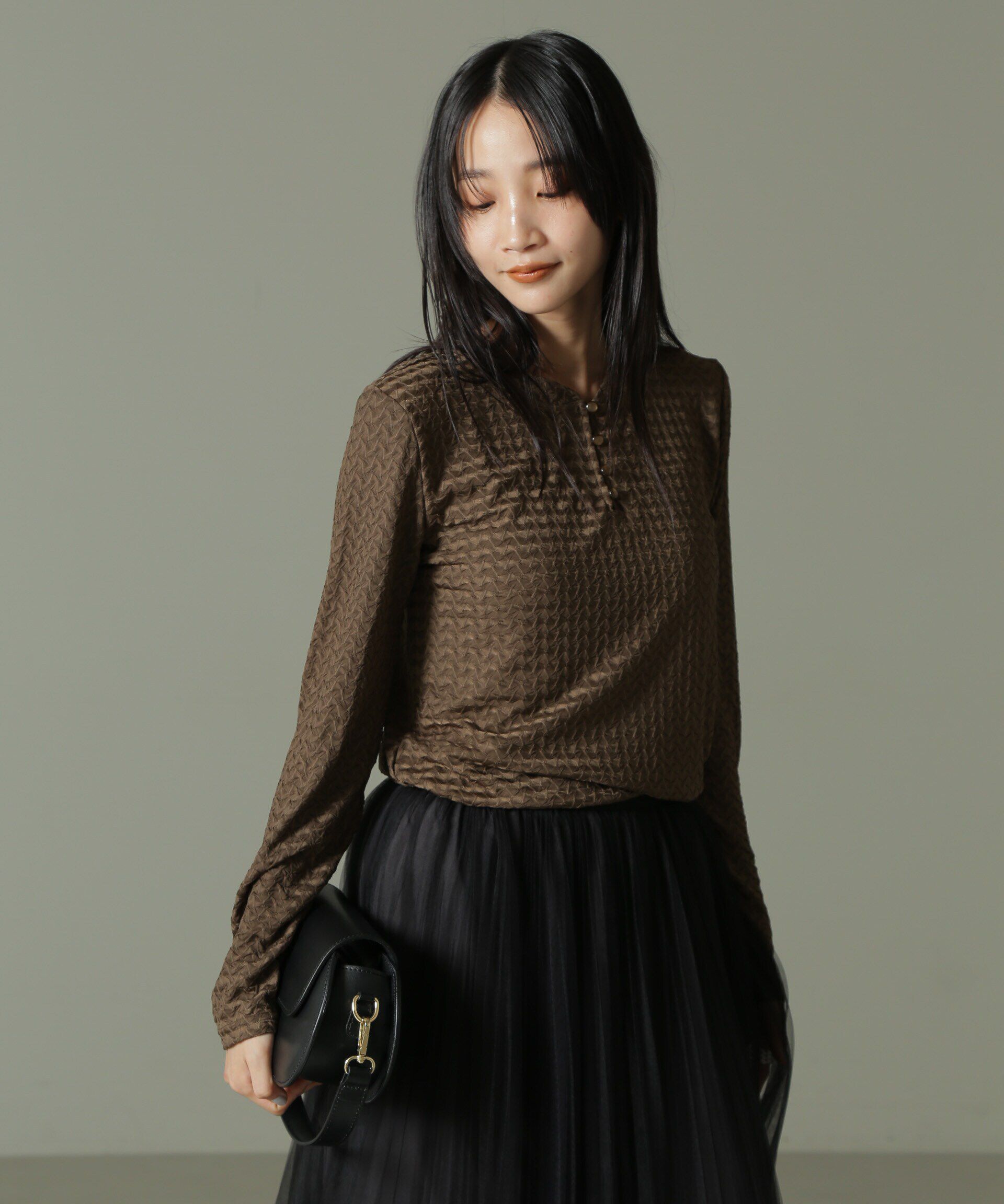 nano･universe「前後2WAYシャーリングカットトップス」|Tシャツ・カットソー|